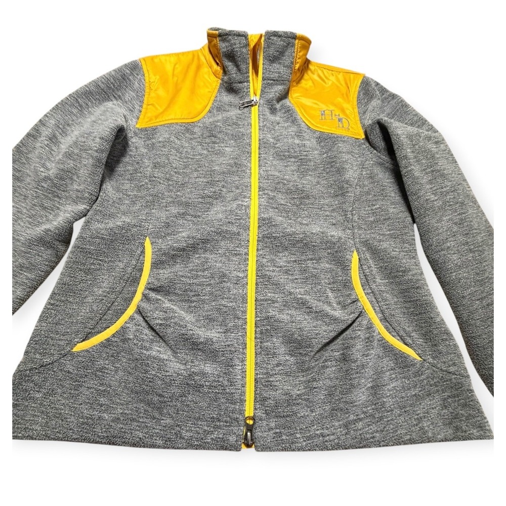 Harley-Davidson Womens Gray Fleece Yellow Quilted Shoulder Zip Jacket Medium - Picture 4 of 8